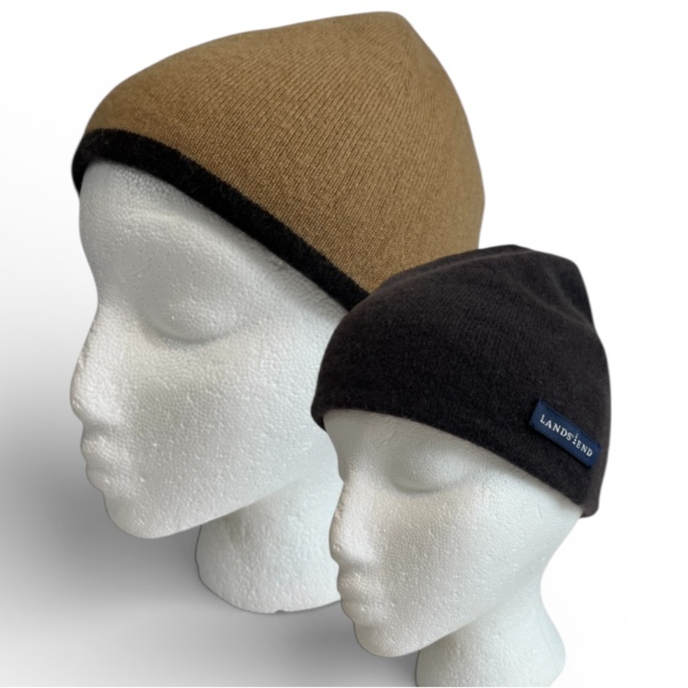Lands' End Reversible Unisex Beanie Dark Brown/Camel Tan